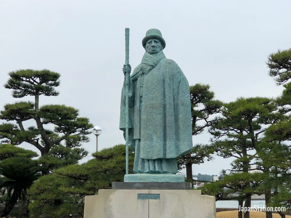 A bronze statue of Kokichi Mikimoto, the founder of Mikimoto pearls.
