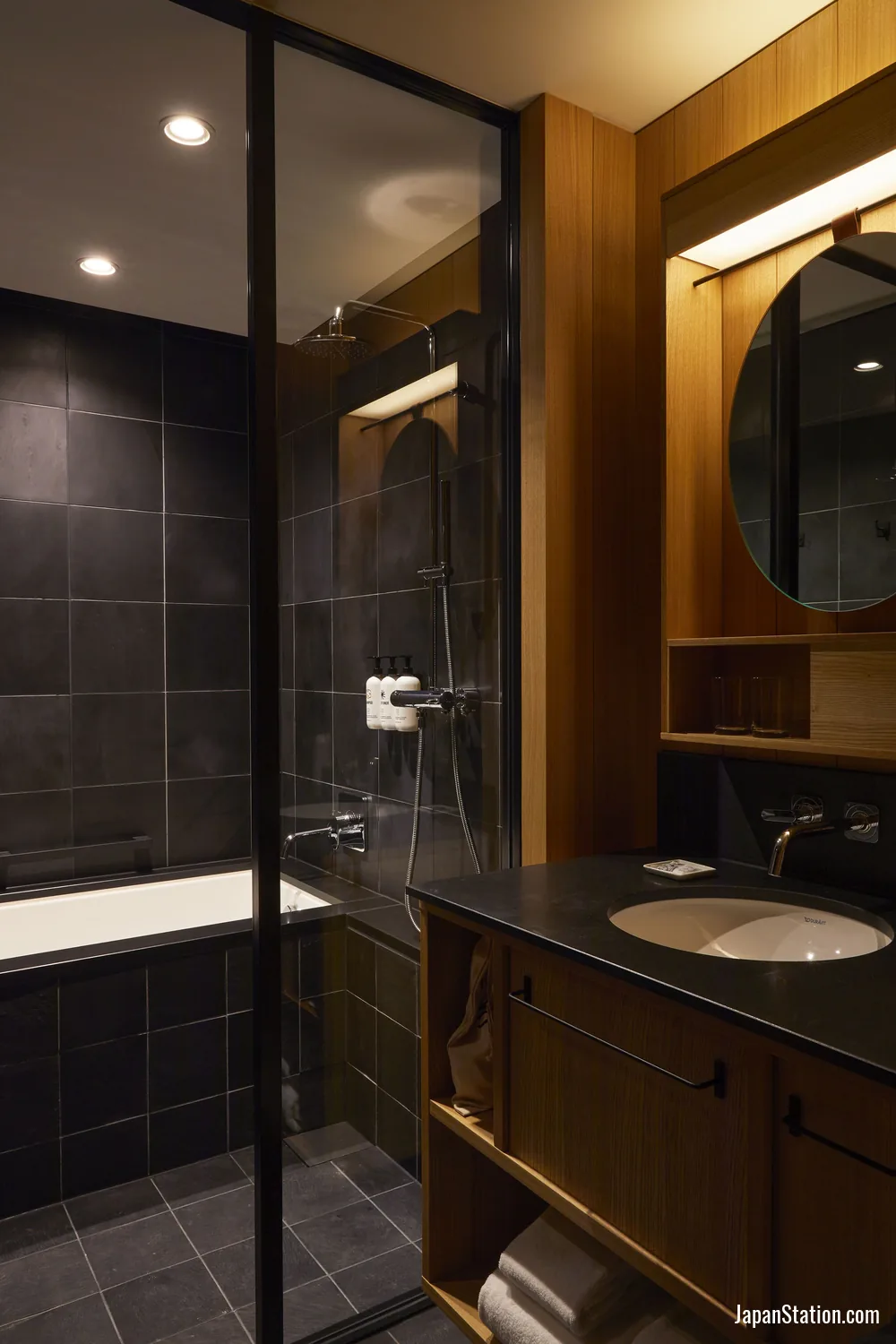 Bathroom in a guest room at Ace Hotel Kyoto.