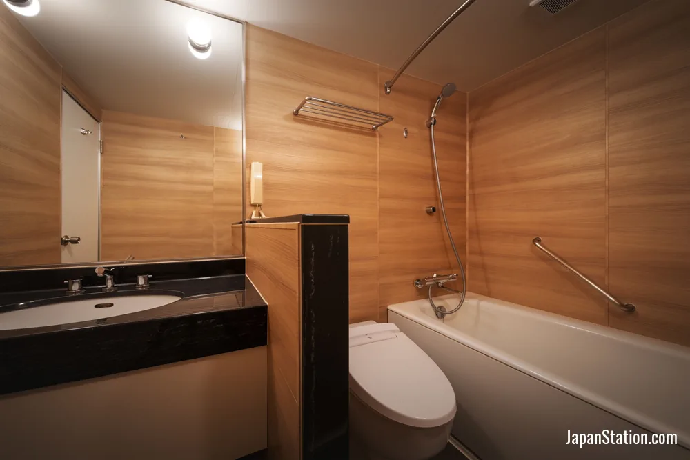 Bathroom in a guest room at Air Terminal Hotel.