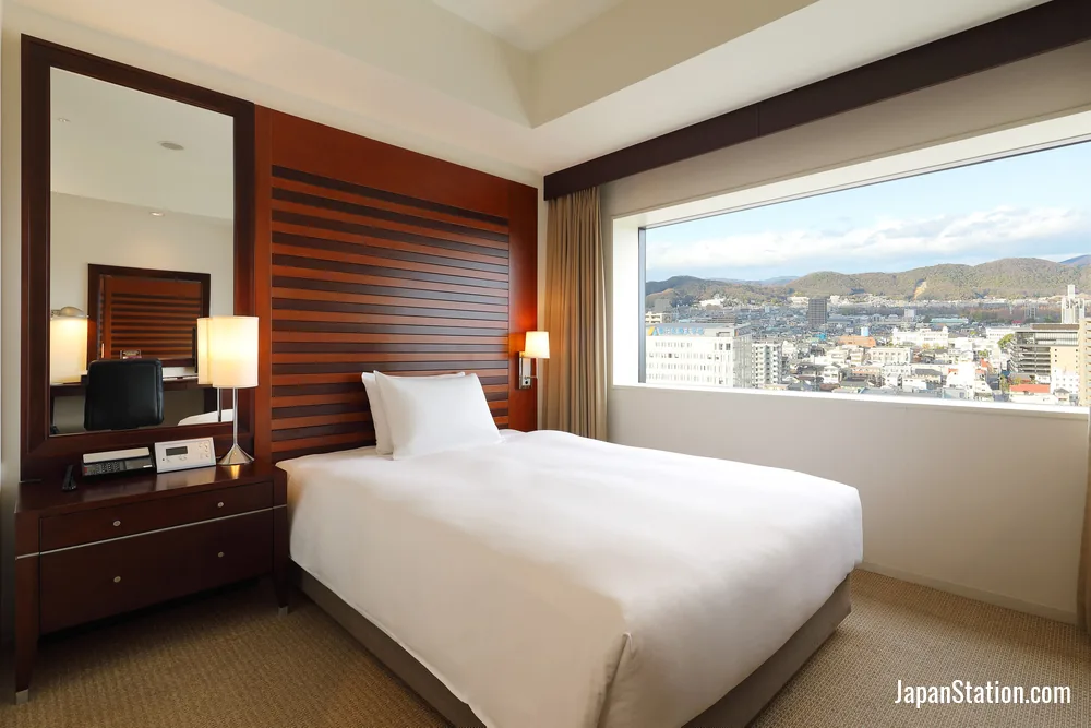 Guest room at ANA Crowne Plaza Okayama.