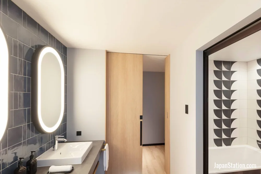 Bathroom in a guest room at Canopy by Hilton Osaka Umeda.
