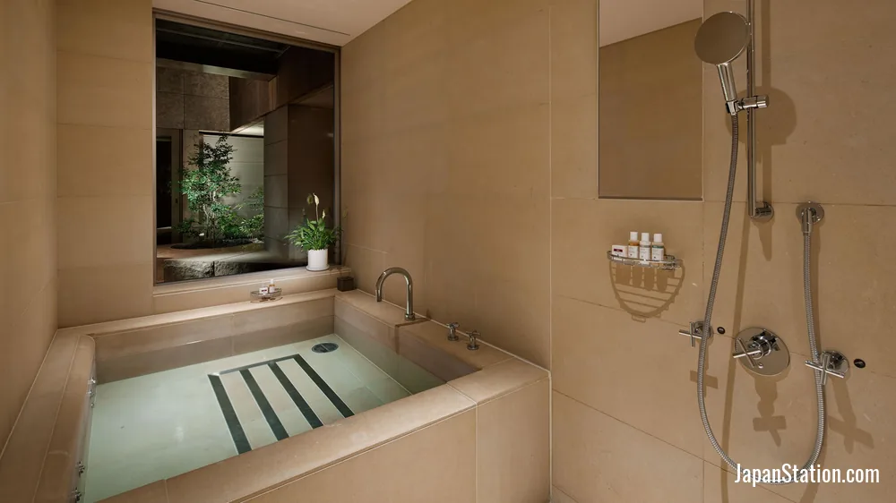 Bathroom in a guest room at Grand Hyatt Tokyo.