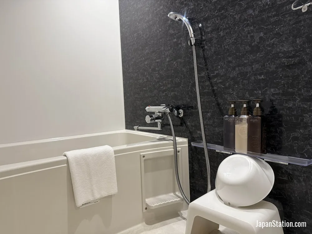 Bathroom in a guest room at Henn na Hotel Premier Nara.
