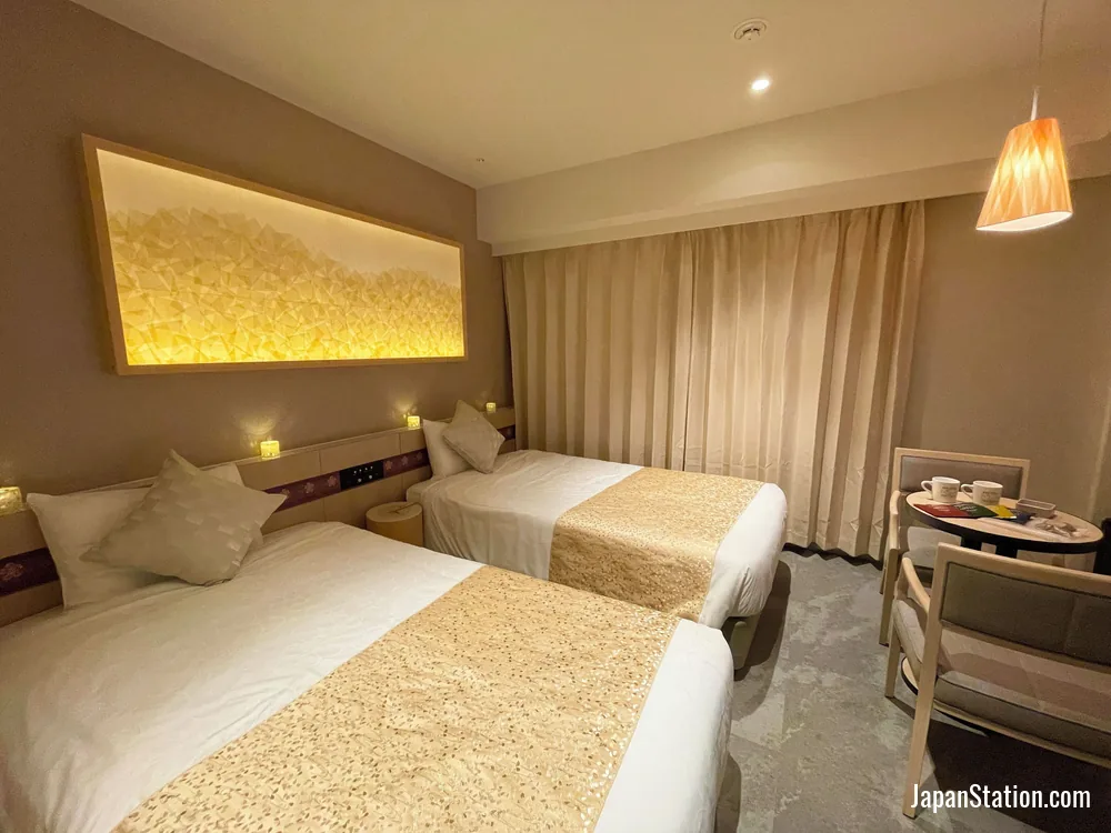 Guest room at Henn na Hotel Premier Nara.