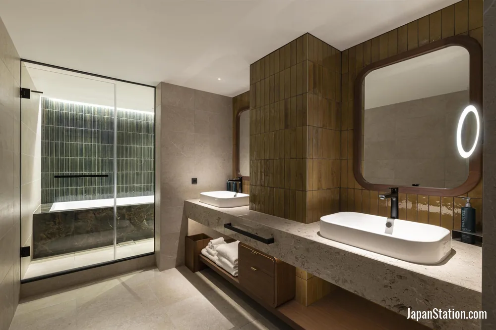 Bathroom in a guest room at Hilton Nagoya.
