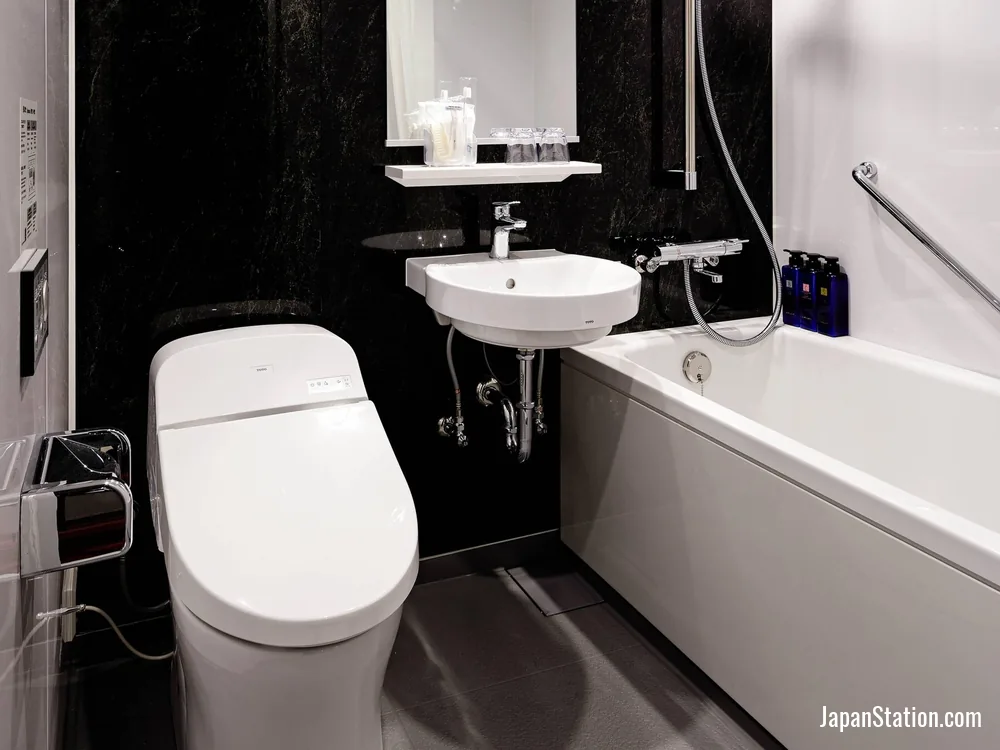 Bathroom in a guest room at HOTEL GEOMETIQ Osaka Umeda, an Ascend Collection Hotel.