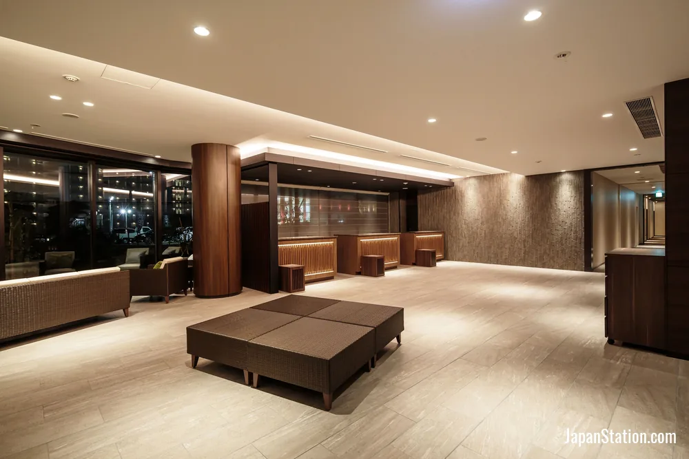 Reception area at HOTEL MYSTAYS Fuji Onsen Resort.