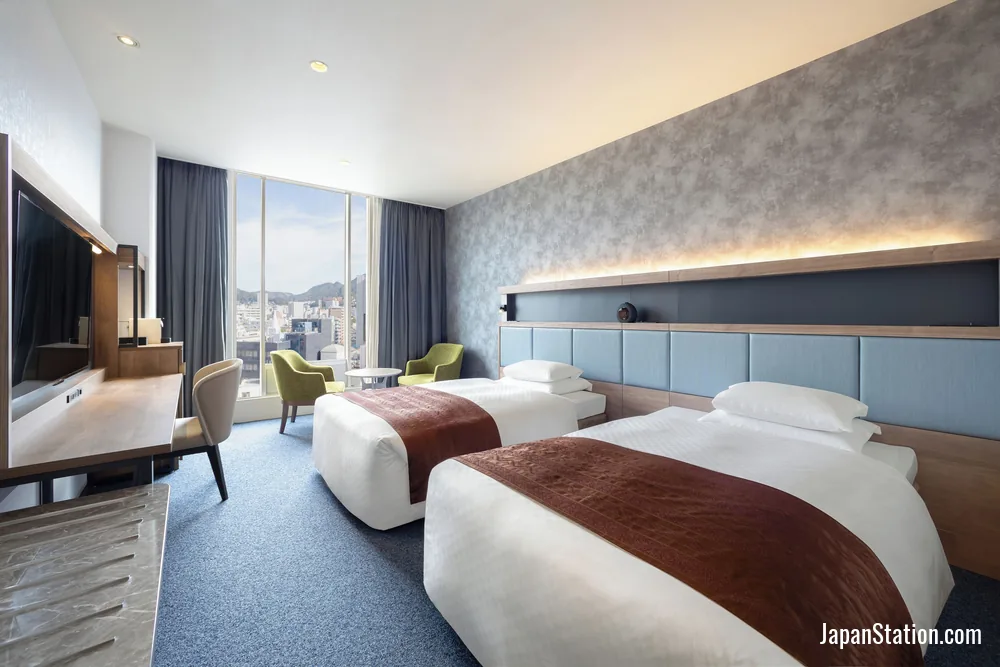 Guest room at Hotel New Nagasaki.
