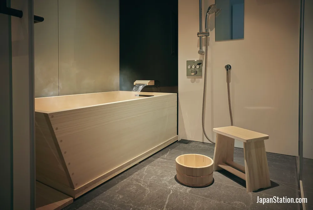 Bathroom in a guest room at Hotel New Otani Osaka.