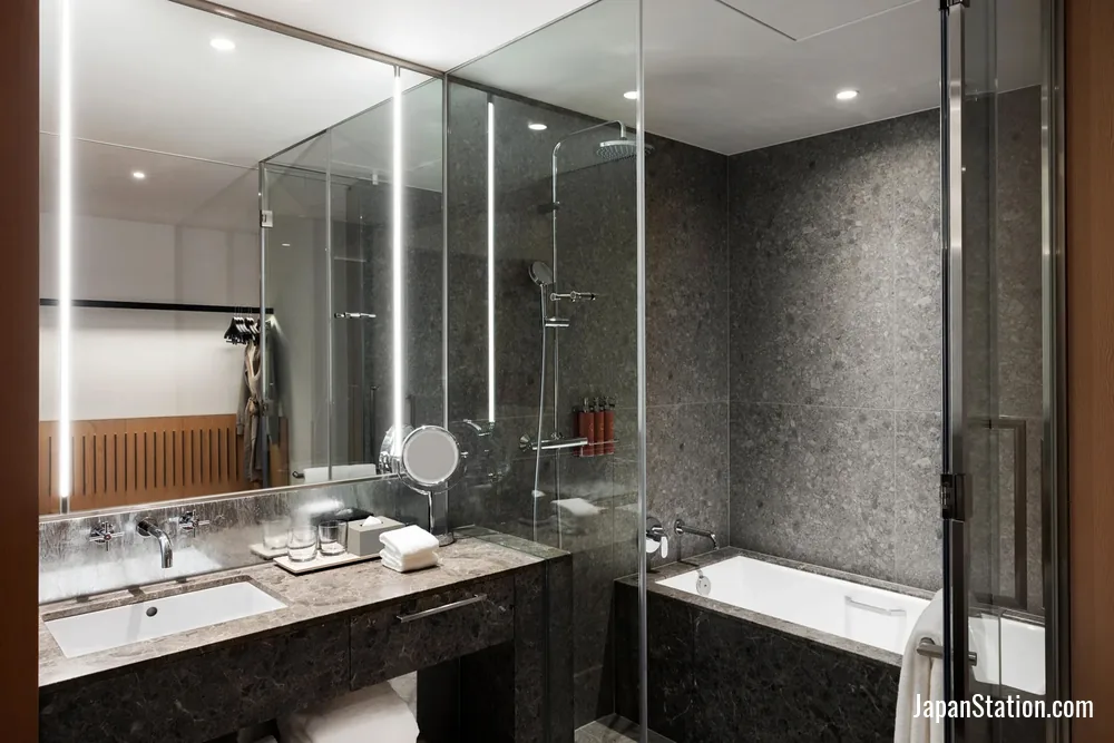Bathroom in a guest room at Hyatt Centric Sapporo.