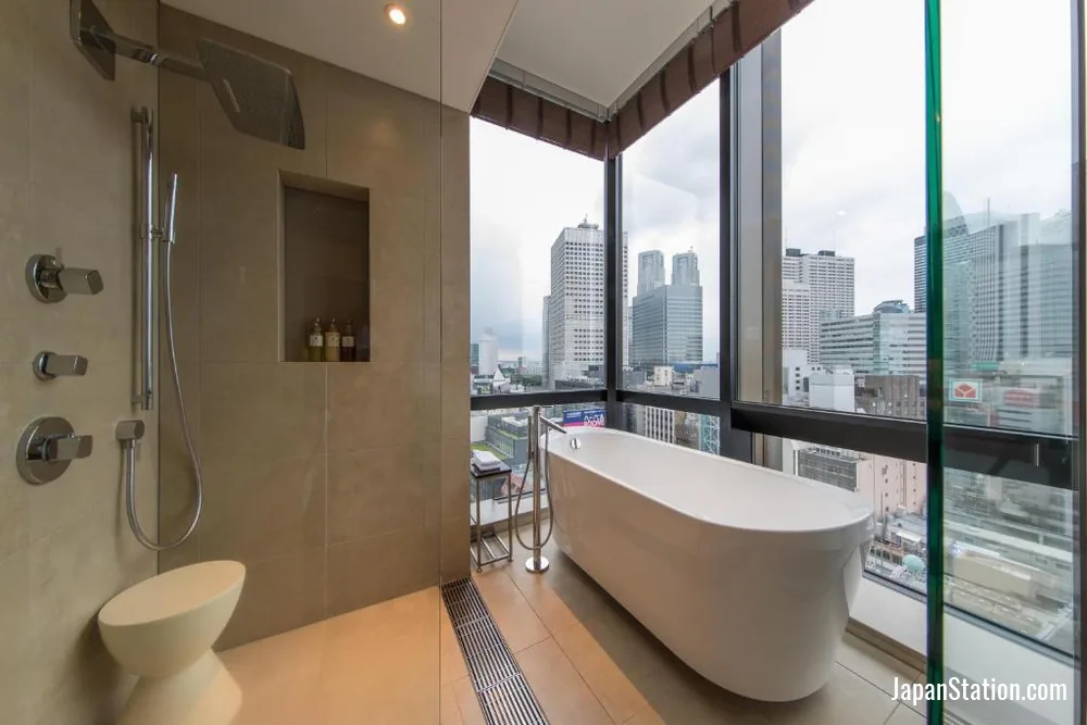 Bathroom in a guest room at JR Kyushu Hotel Blossom Shinjuku.
