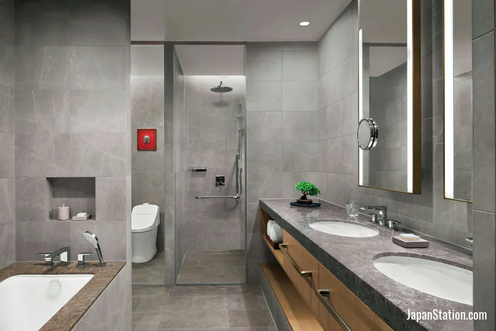 Bathroom in a guest room at JW Marriott Hotel Nara.