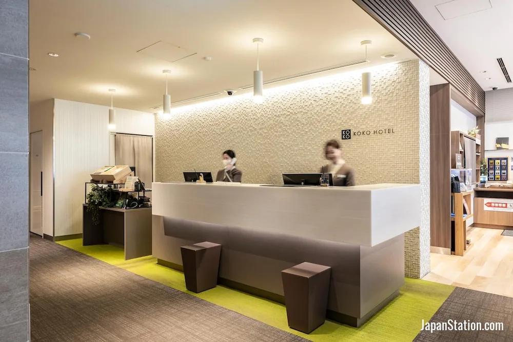 Reception area at KOKO HOTEL Hakata Shinkansenguchi.