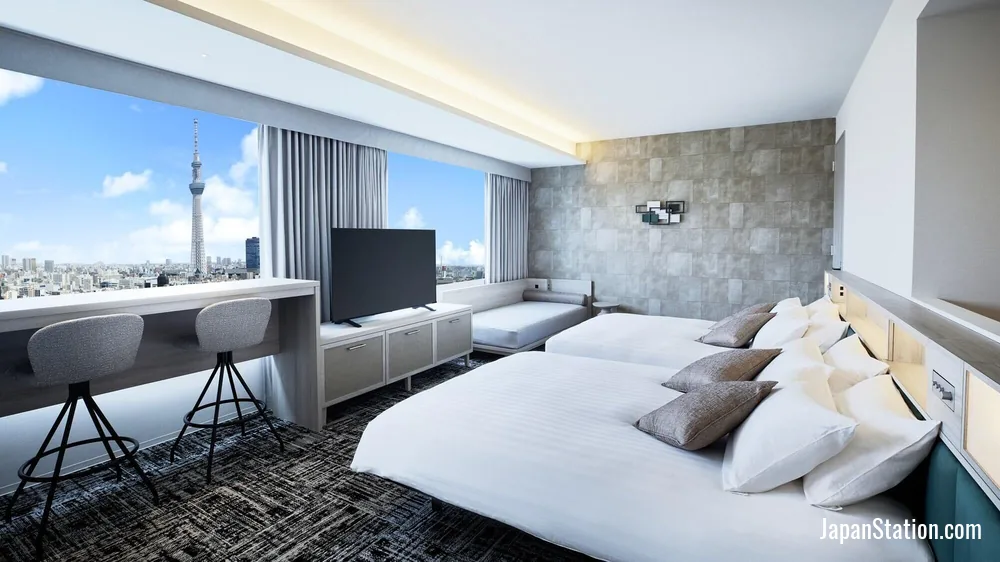 Guest room at Lotte City Hotel Kinshicho.