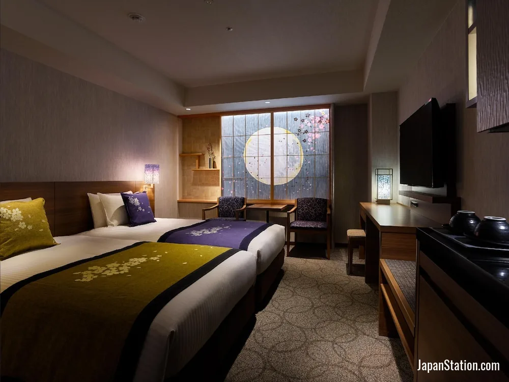 Guest room at Mitsui Garden Hotel Kyoto Station.