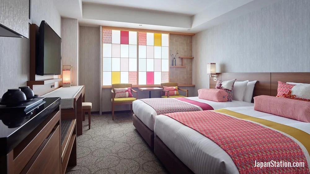 Guest room at Mitsui Garden Hotel Kyoto Station.