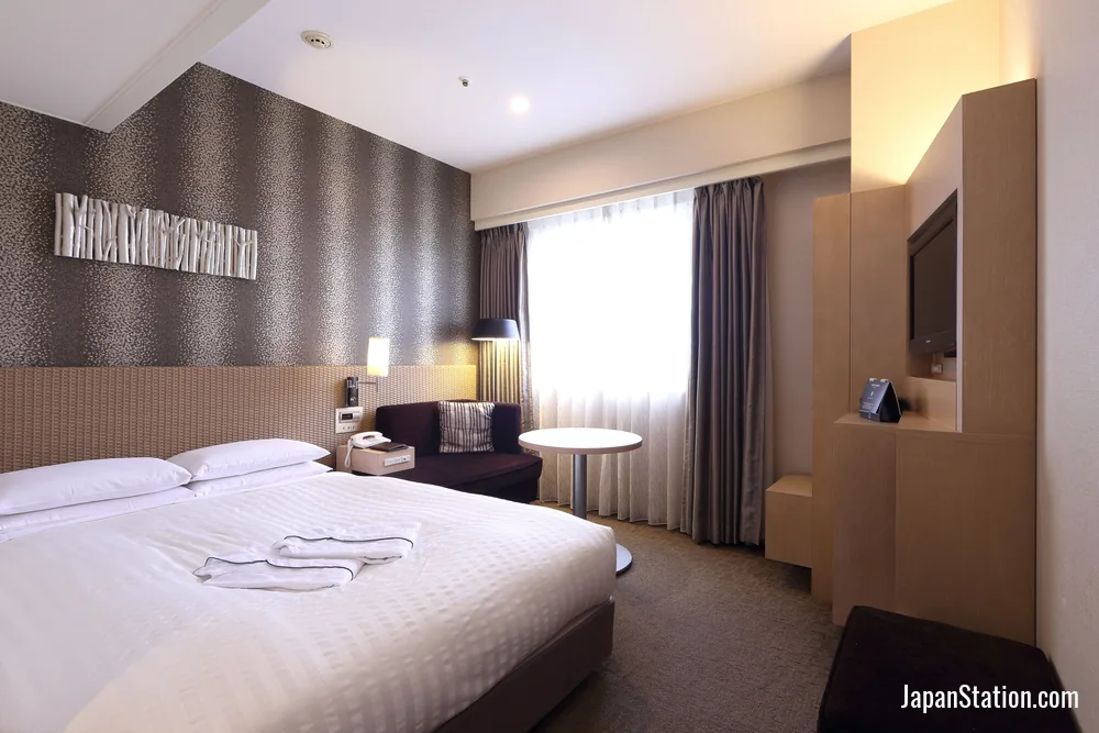 Guest room at Nishitetsu Grand Hotel.