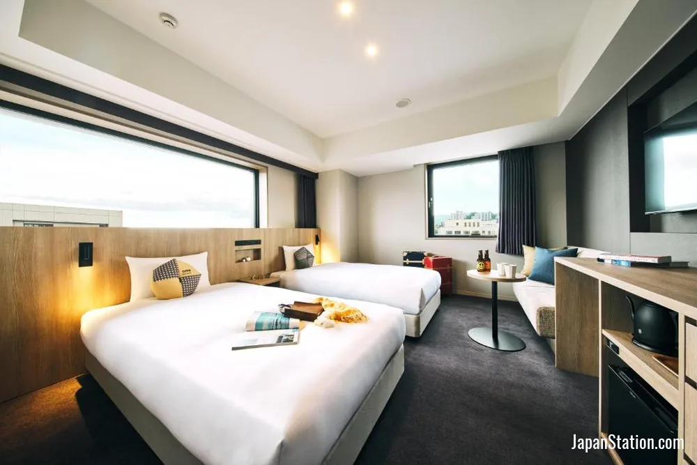 Guest room at OMO5 Otaru by Hoshino Resorts.