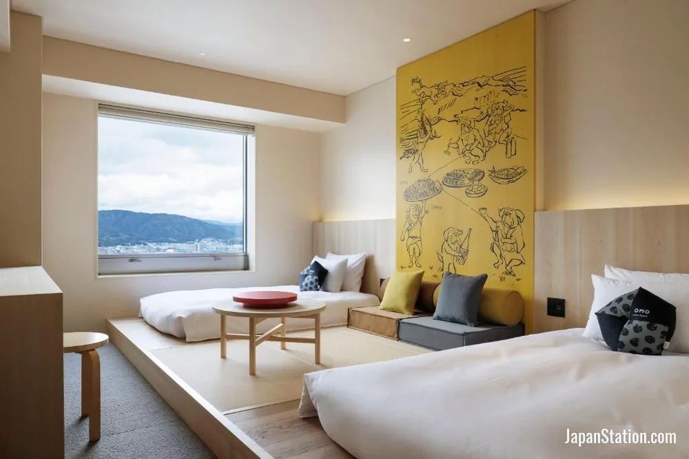 Guest room at OMO7 Kochi by Hoshino Resorts.
