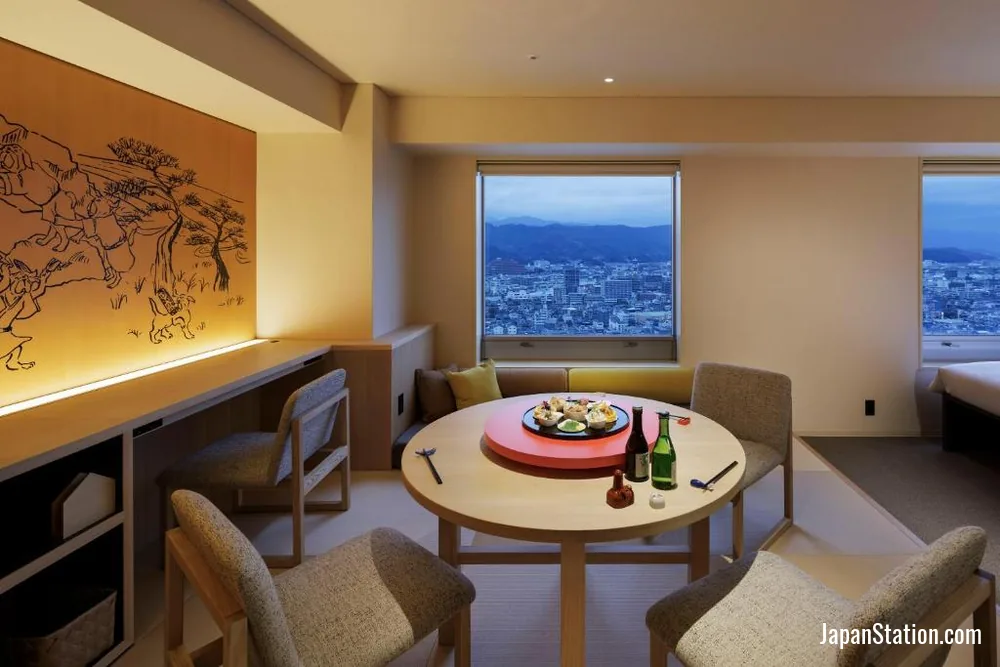Guest room at OMO7 Kochi by Hoshino Resorts.
