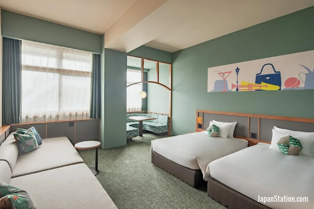 Guest room at OMO7 Yokohama by Hoshino Resorts.