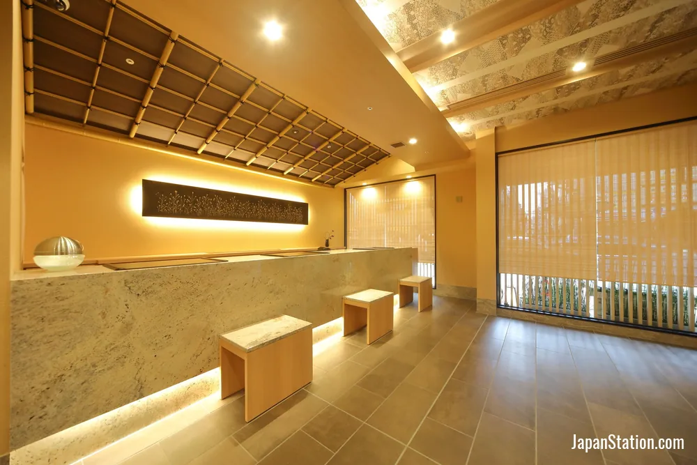 Reception area at Onyado Nono Namba Natural Hot Spring.