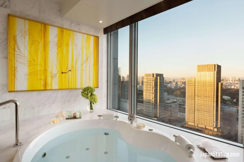 Bathroom in a guest room at Shangri-La Tokyo.