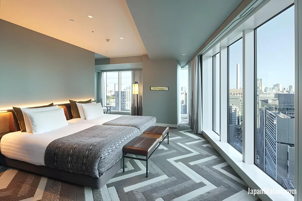 Guest room at Shibuya Stream Hotel.