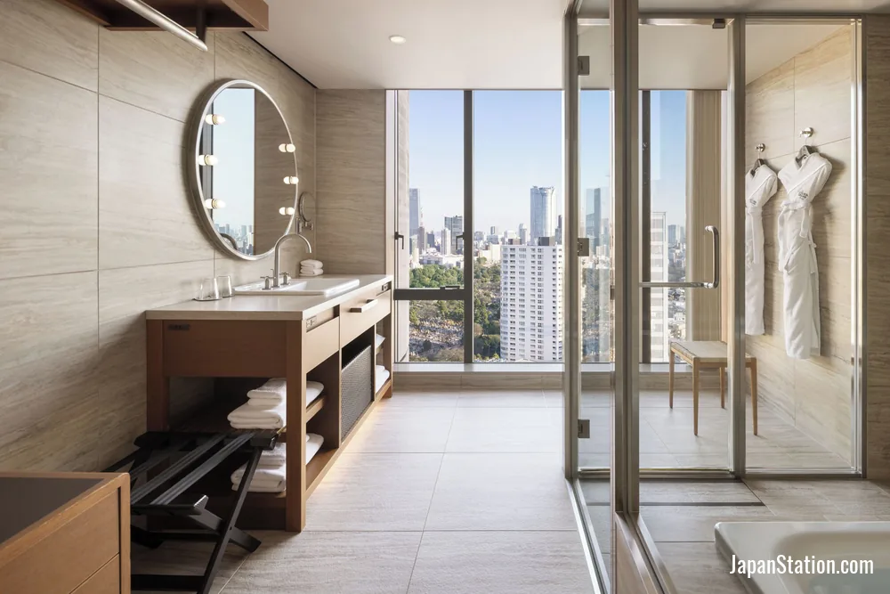 Bathroom in a guest room at The Aoyama Grand Hotel.