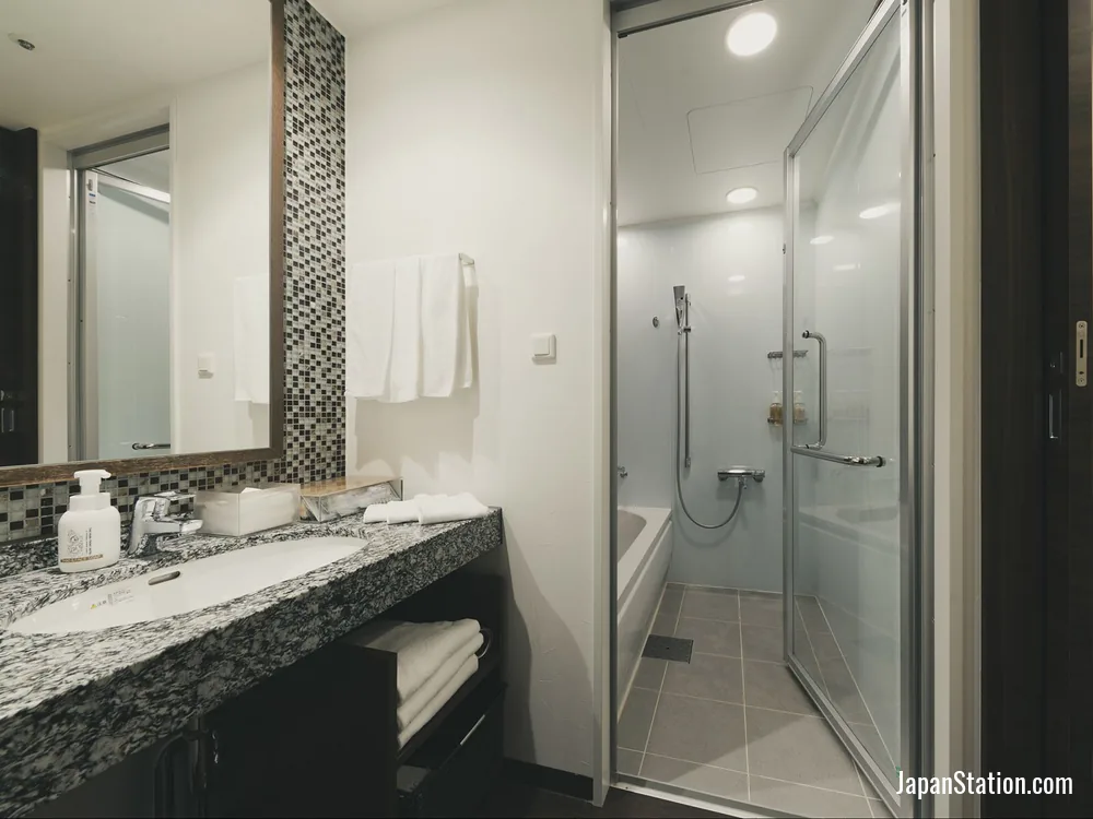 Bathroom in a guest room at The Park Front Hotel at Universal Studios Japan.