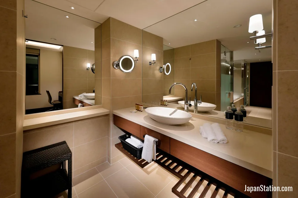 Bathroom in a guest room at Yokohama Bay Sheraton Hotel & Towers.