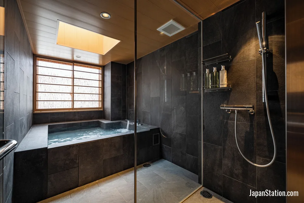 Bathroom in a guest room at yugen kyoto shijo.