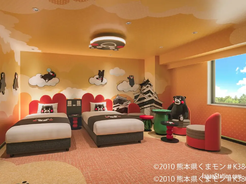 Kumamon-themed guest room at Via Inn Prime Kumamoto.