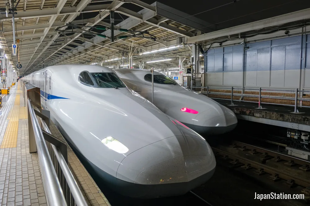 Shinkansen trains at Shin-Osaka Station.